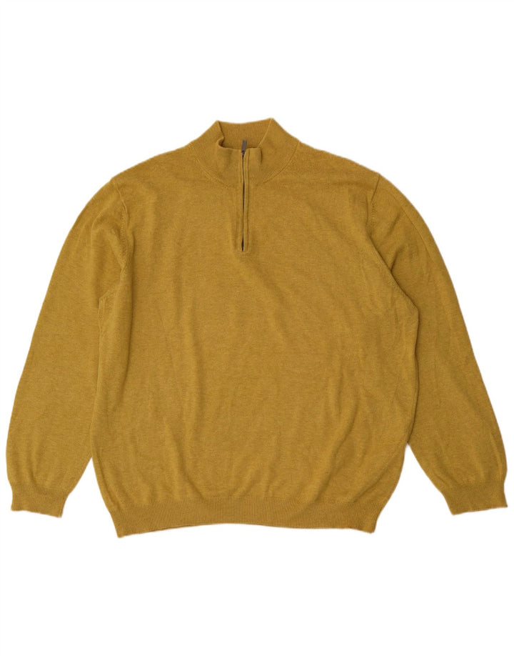 Pulover Massimo Dutti pentru bărbați, cu fermoar și gât, bumbac galben 2XL