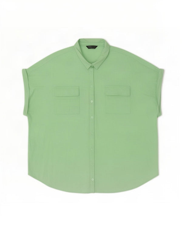Bluză cămașă supradimensionată cu mânecă scurtă pentru femei Marks & Spencer UK 20 2XL Verde