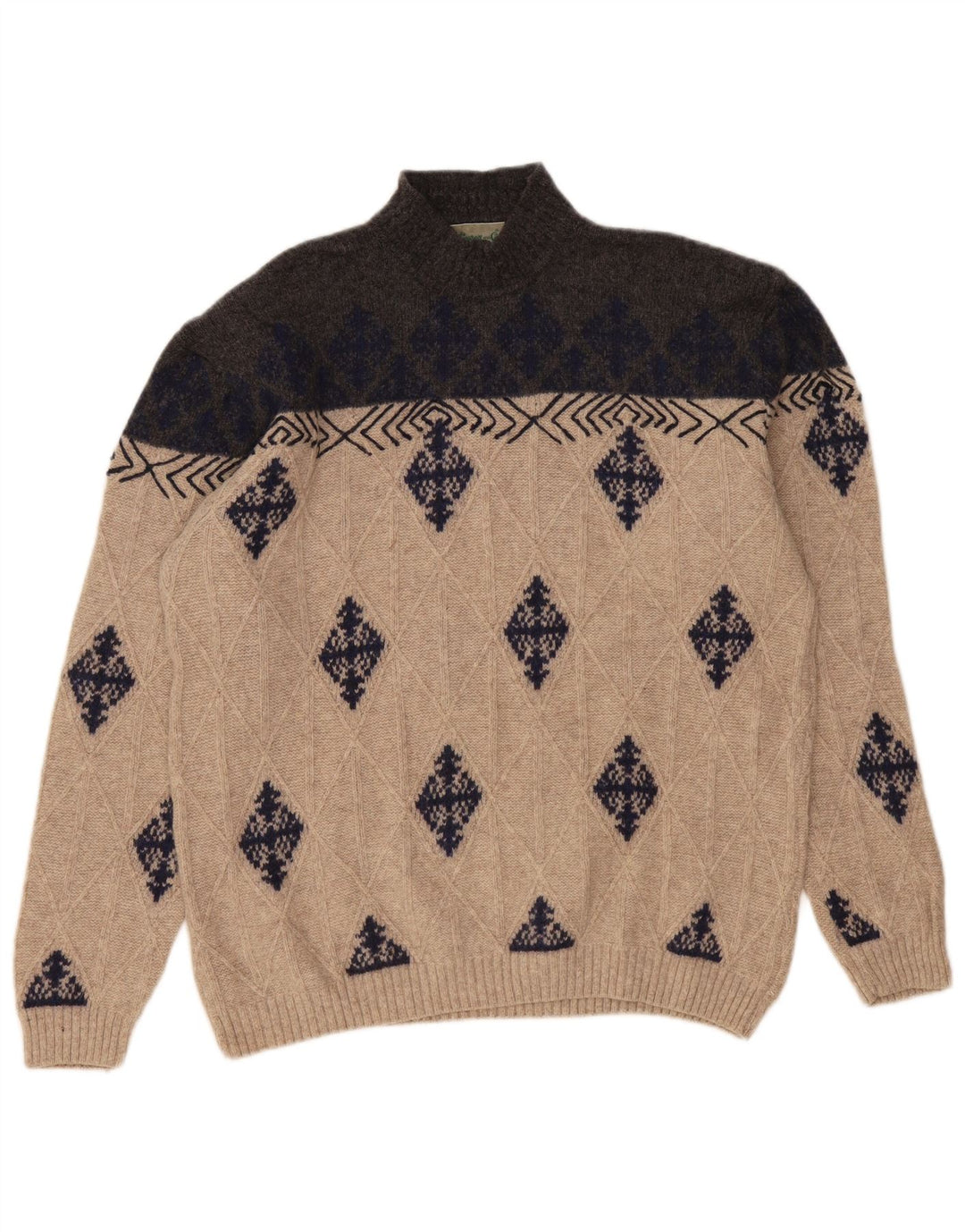 Pulover VINTAGE pentru bărbați cu gât țestoasă XL Bej Argyle/Diamond