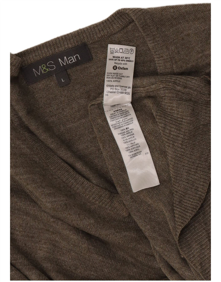 Pulover pentru bărbați Marks & Spencer, cu decolteu în V, mare, gri cu pete acrilice