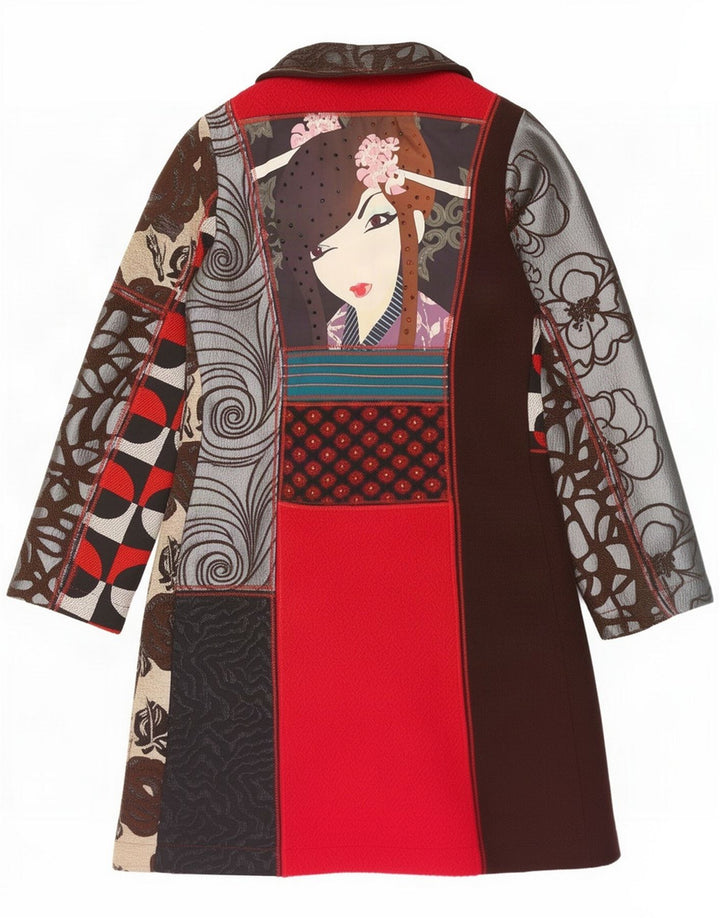 Desigual Womens Graphic Overcoat EU 40 Medium Multicolored Floral