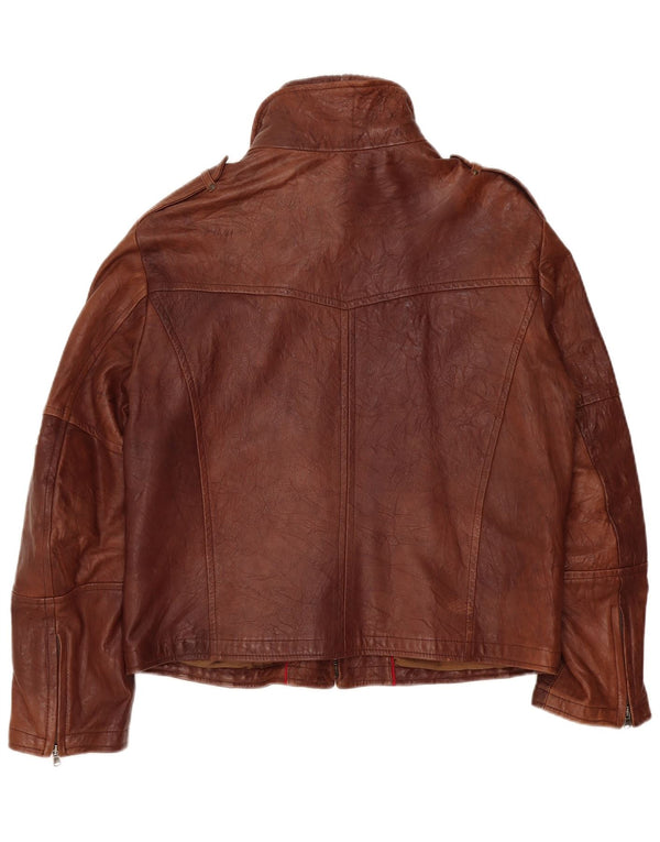Jachetă militară din piele vintage pentru bărbați UK 40, mare, maro, din piele