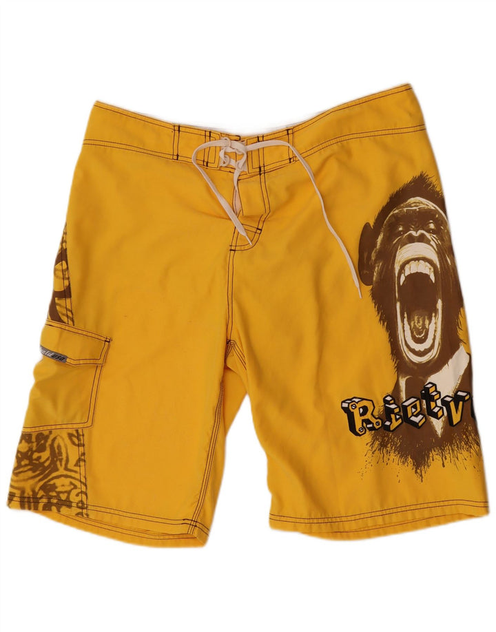 Pantaloni scurți de înot grafic Rietveld pentru bărbați din poliester galben mare