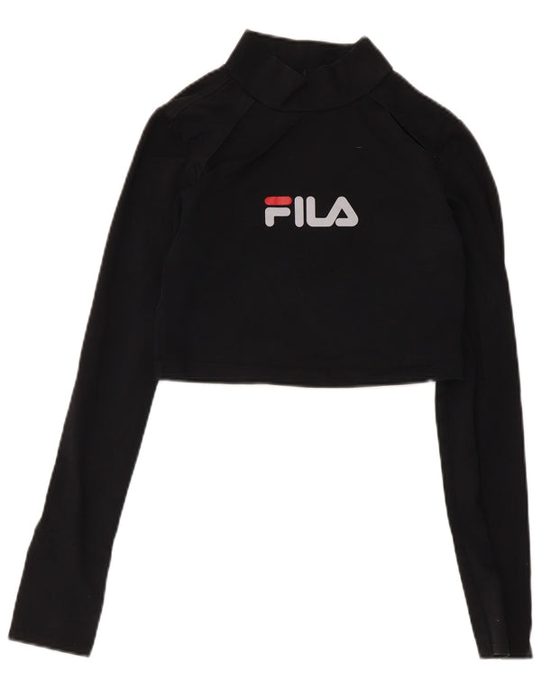 Top Crop Graphic Femei Fila cu mânecă lungă UK 8 Bumbac negru mic