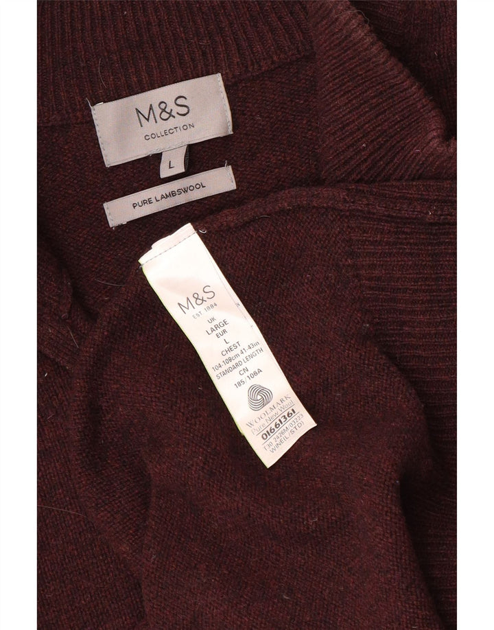 Pulover pentru bărbați Marks & Spencer, cu fermoar, cu gât, lână mare, bordeaux