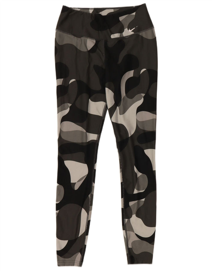 NIKE Womens Dri Fit Leggings UK 10 Small  Grey Camouflage Polyester