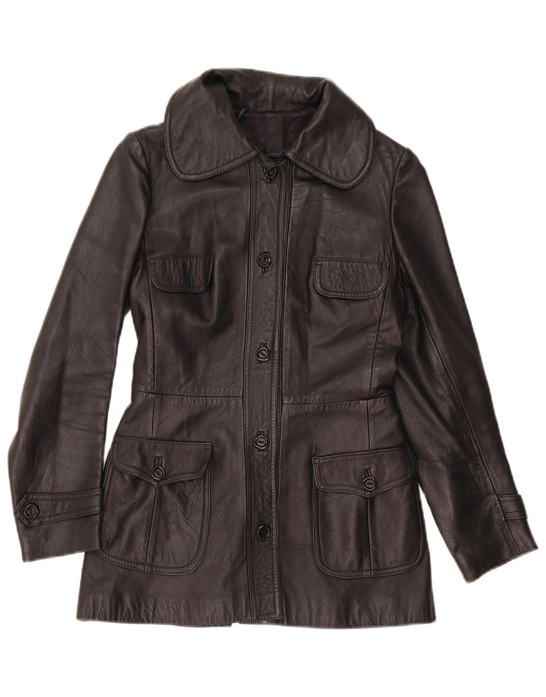Jachetă de piele vintage pentru femei UK 8 Small Black