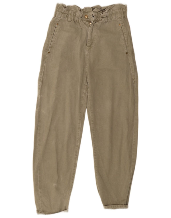 Pantaloni tăiați pentru femei cu talie înaltă Zara EU 36 XS L26 L24 Kaki