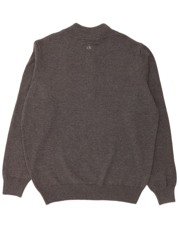 CALVIN KLEIN Pulover pentru bărbați de golf cu fermoar și gât, bumbac gri 2XL