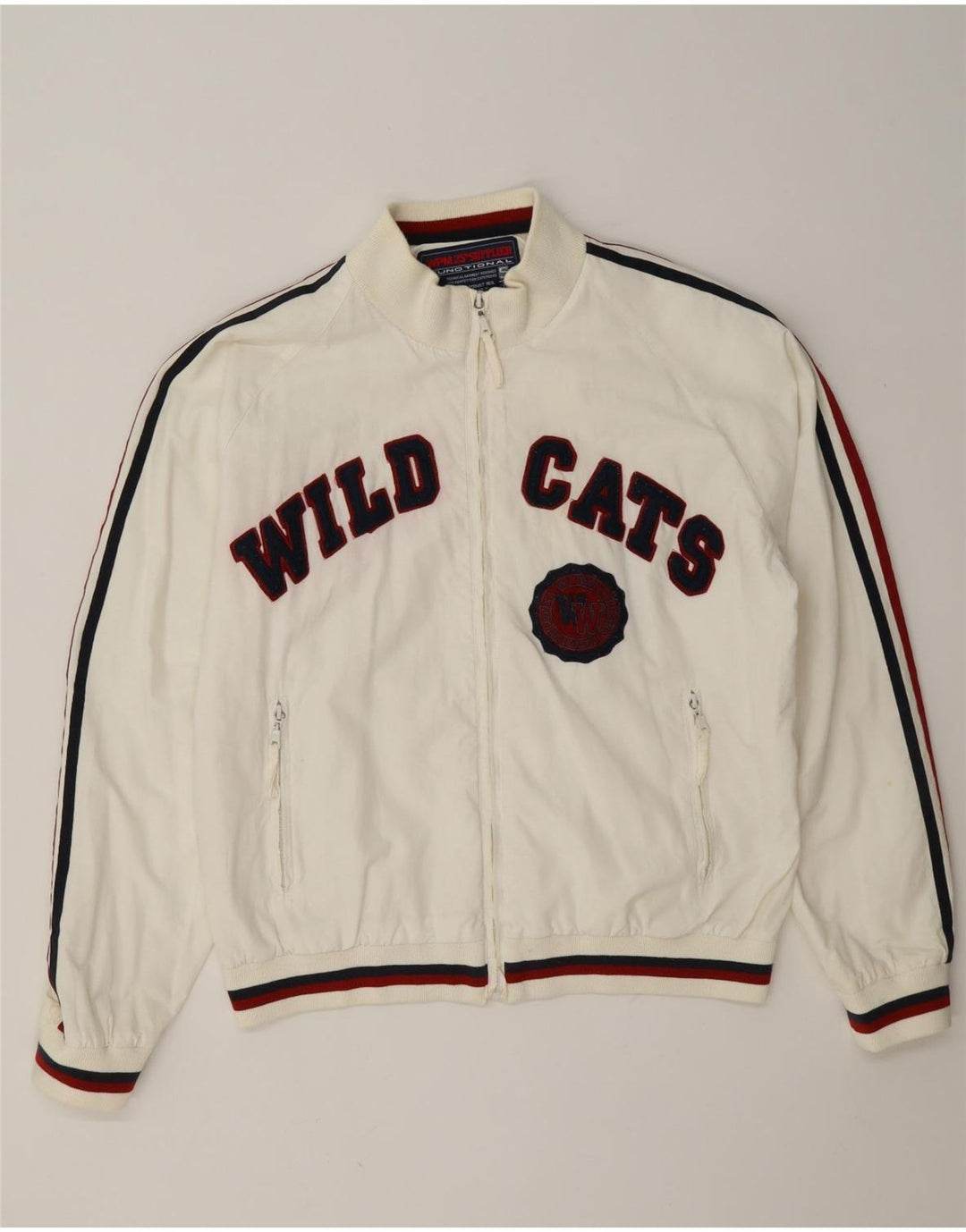 Jachetă bomber cu grafică Wildcats WPM pentru bărbați UK 40, mare, alb, bloc de culoare