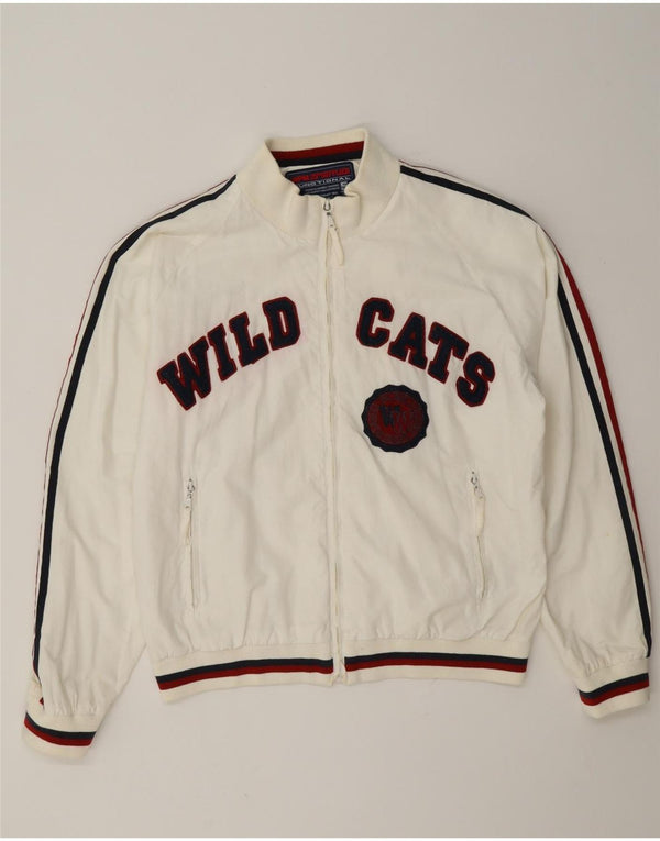 Jachetă bomber cu grafică Wildcats WPM pentru bărbați UK 40, mare, alb, bloc de culoare
