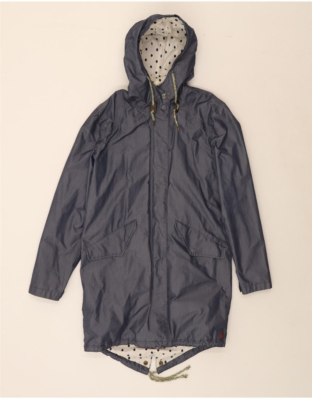 JOULES Womens Hooded Parka Jacket UK 12 Medium Navy Blue Cotton Vintage Joules and Second-Hand Joules from Messina Hembry 