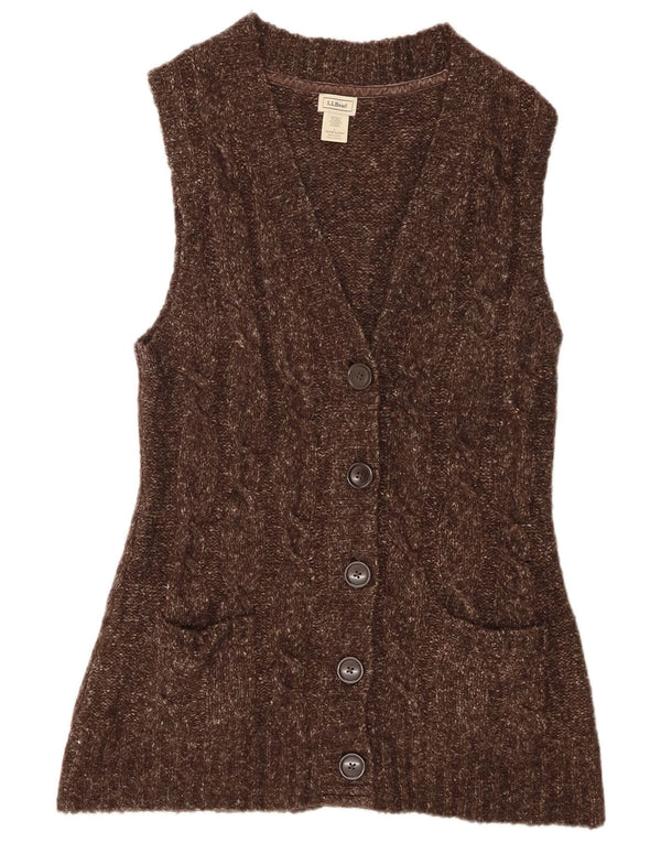 Pulover cardigan fără mâneci pentru femei L.L.Bean UK 16 mare maro pete