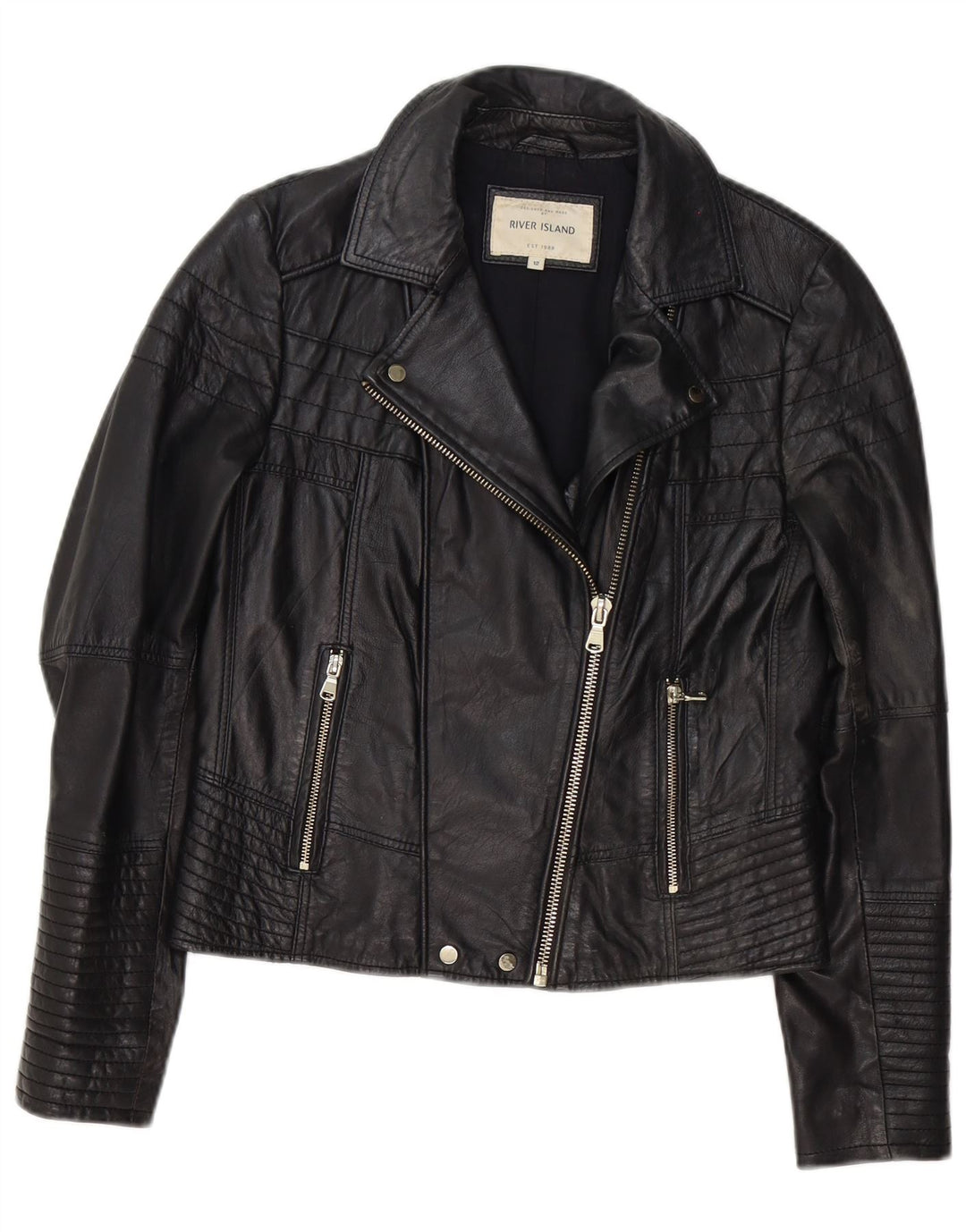 Jachetă motociclist din piele pentru femei River Island UK 12 Medium Black