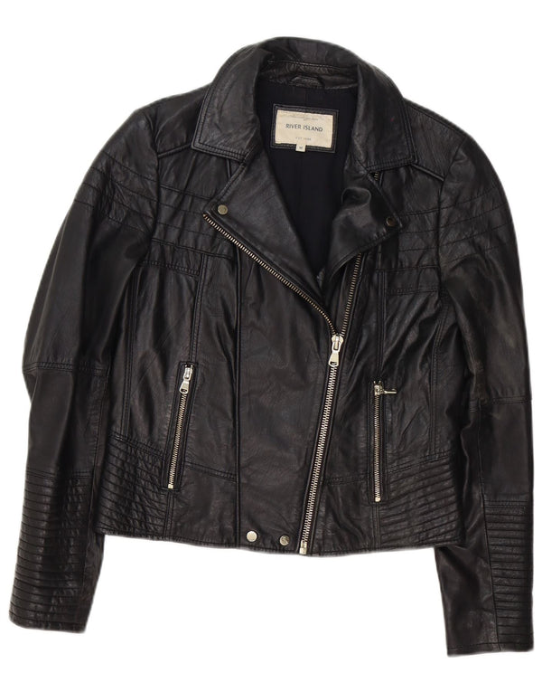 Jachetă motociclist din piele pentru femei River Island UK 12 Medium Black