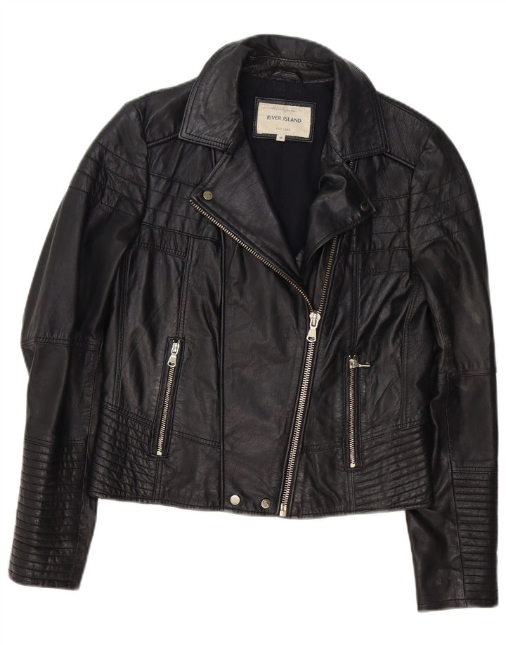 Jachetă motociclist din piele pentru femei River Island UK 12 Medium Black