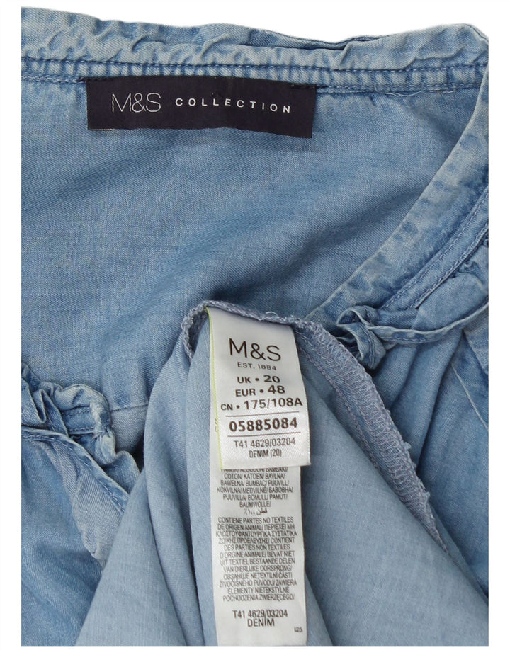 Cămașă pentru femei Marks & Spencer cu volane în față UK 20 2XL Bumbac albastru