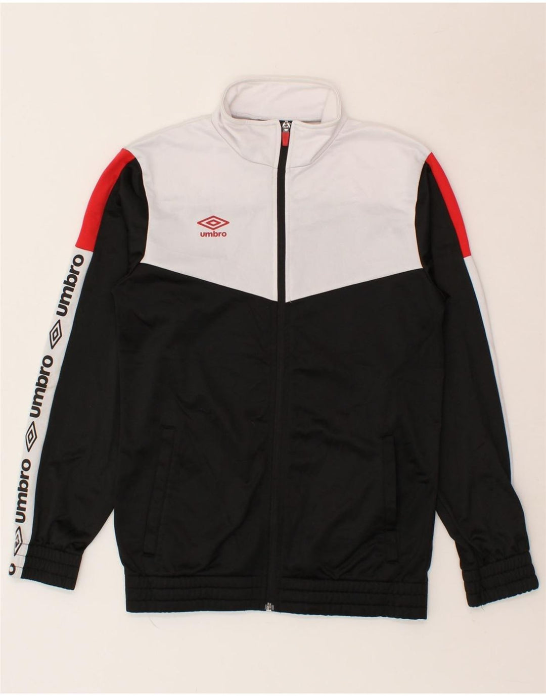 UMBRO Boys Graphic Tracksuit Top Jacket 15-16 Years Black Colourblock Vintage Umbro and Second-Hand Umbro from Messina Hembry 