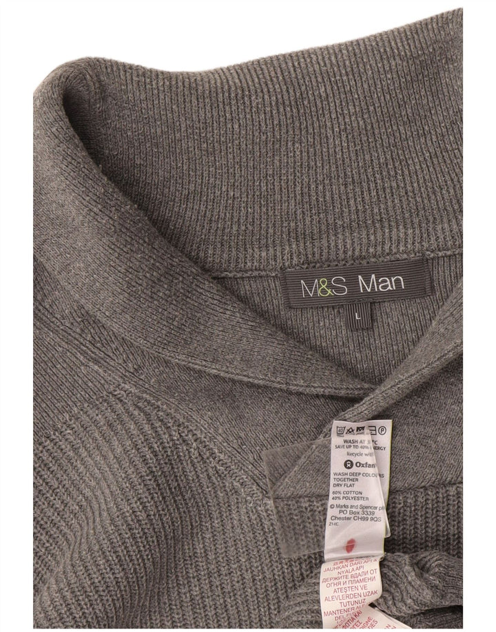 Marks & Spencer Pulover pentru bărbați cu gât șal, bumbac mare, gri