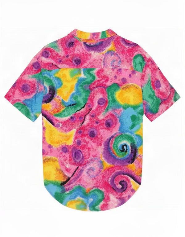 Bluză de cămașă cu model abstract pentru femei vintage UK 14 Medium Multicolor