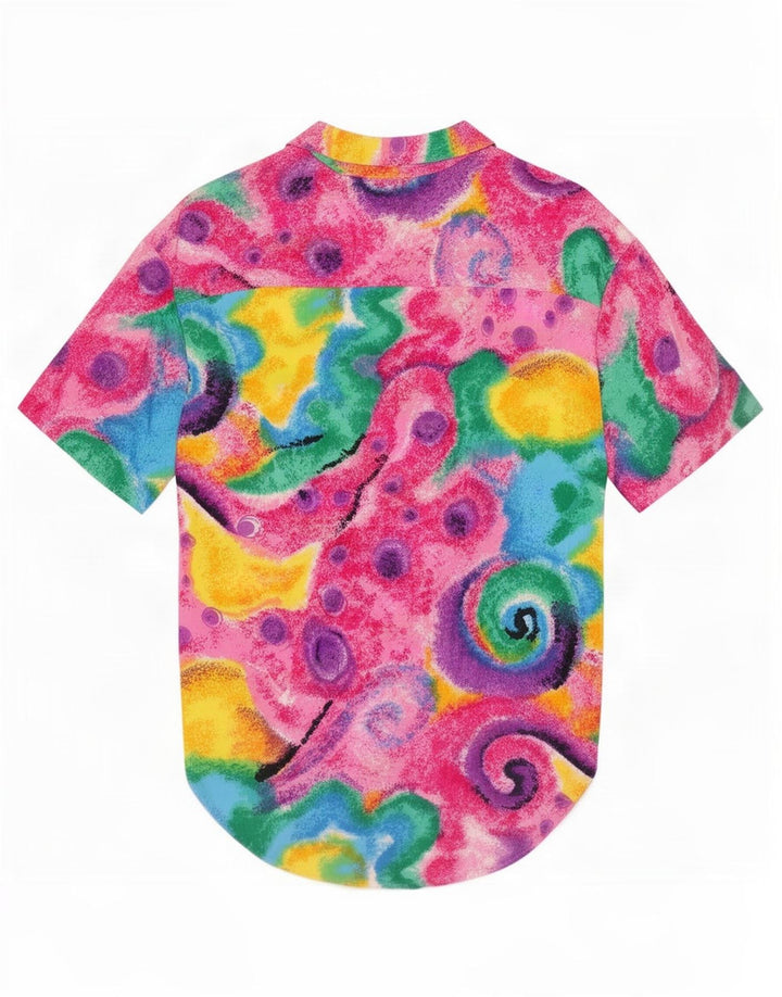 Bluză de cămașă cu model abstract pentru femei vintage UK 14 Medium Multicolor
