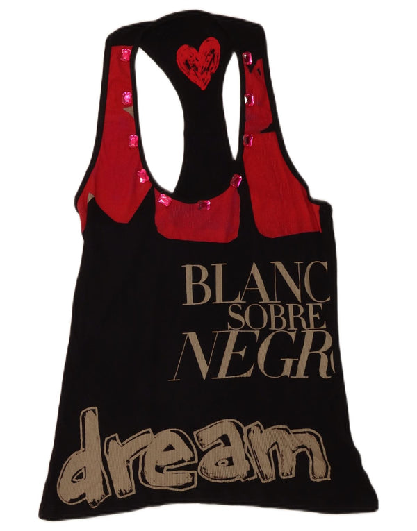 Desigual Womens Graphic Vest Top UK 18 XL Black Colourblock Viscose