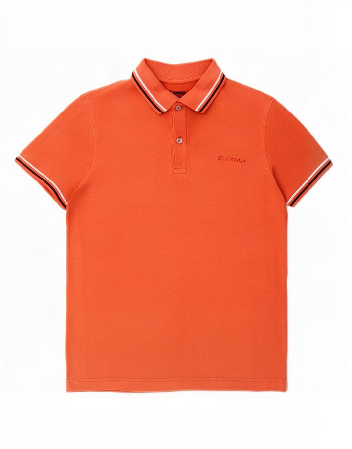 Tricou polo pentru bărbați Lotto, bumbac cu dungi portocaliu mediu