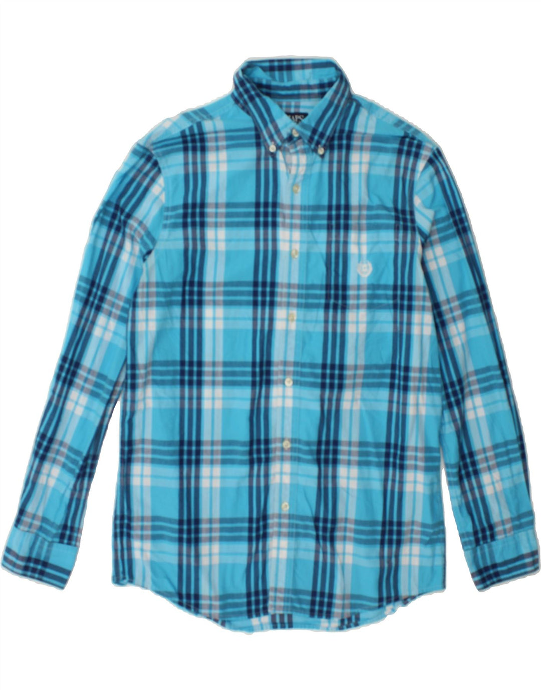 CHAPS Mens Easy Care Shirt Medium Blue Check Cotton Vintage Chaps and Second-Hand Chaps from Messina Hembry 