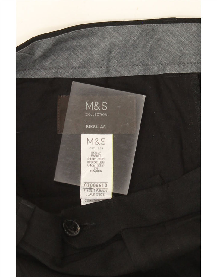 MARKS & SPENCER Pantaloni de costum pentru bărbați, cu ajustare normală, L36 L33, poliester negru