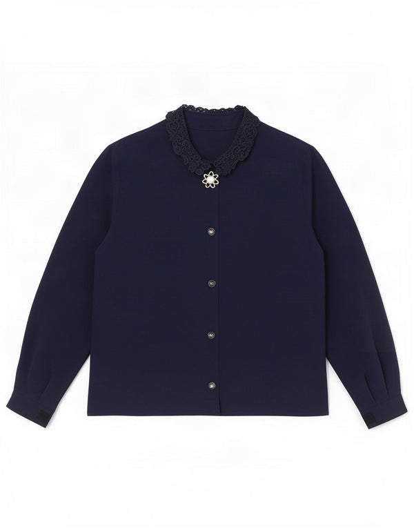 Vintage Bluză cămașă pentru femei UK 14 Medium Bleumarin Blue