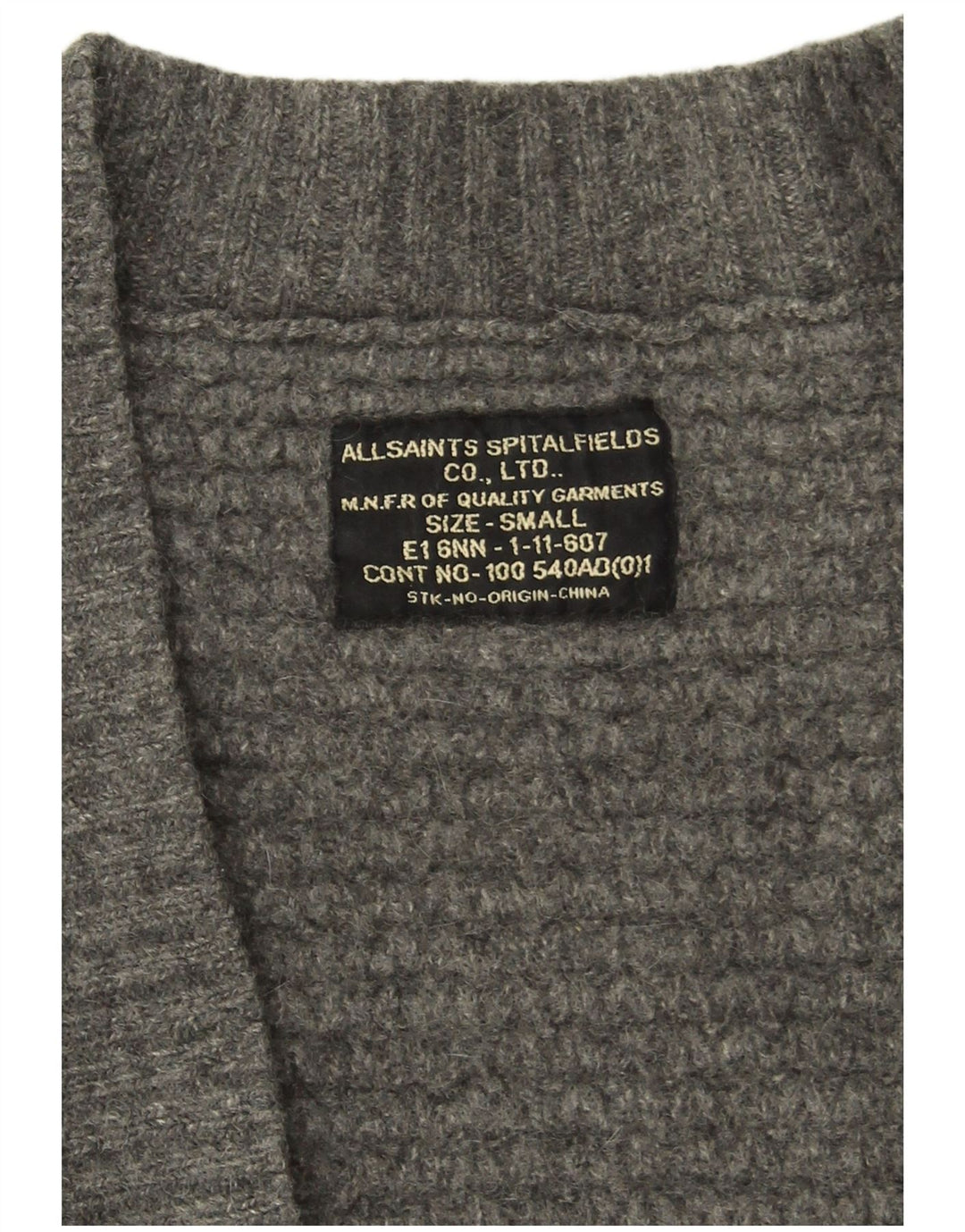 Pulover cardigan deschis pentru femei All Saints UK 10 mic, gri, lână de miel