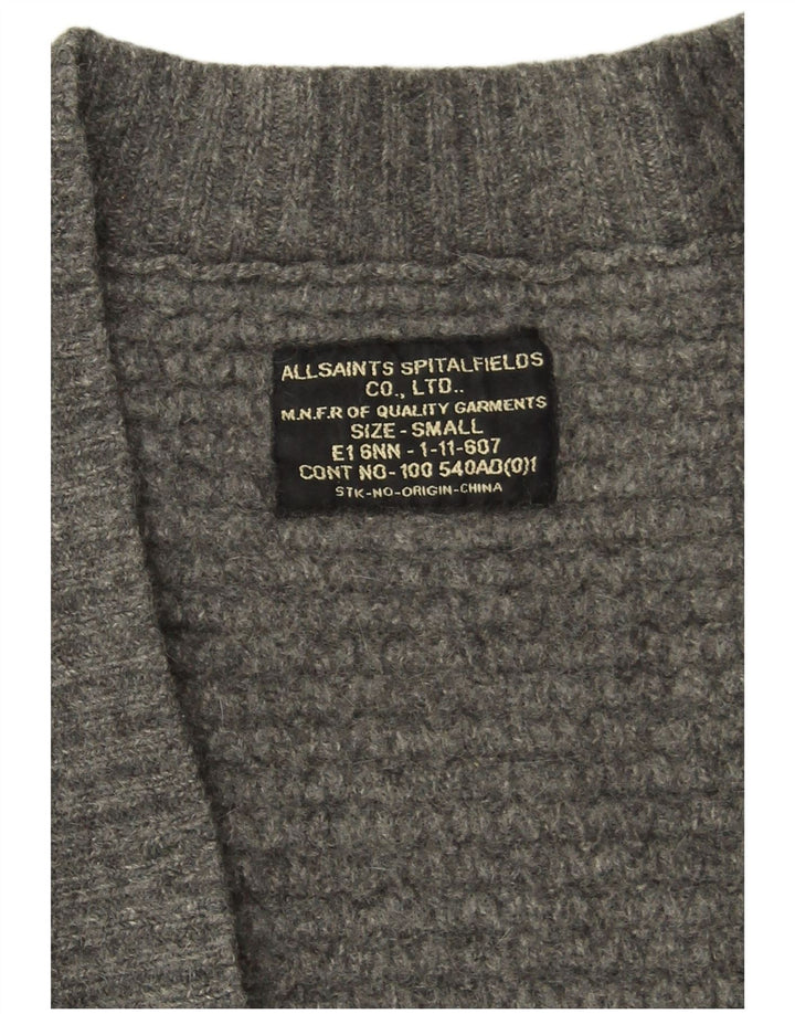 Pulover cardigan deschis pentru femei All Saints UK 10 mic, gri, lână de miel