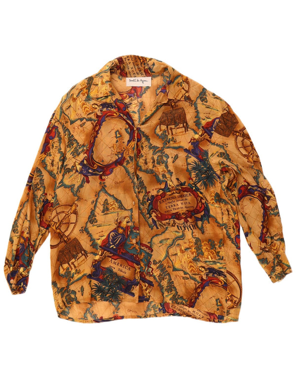 Bluză de cămașă supradimensionată cu grafică vintage pentru femei UK 16, mare, bej, acetat