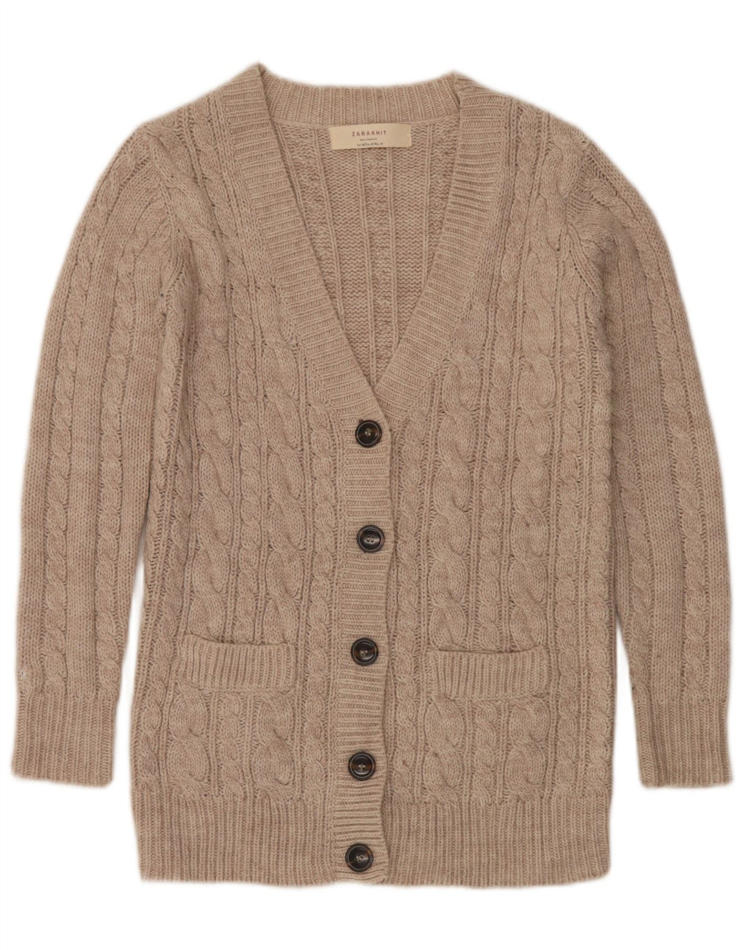 Pulover cardigan pentru femei Zara UK 14 Medium Bej Acrilic