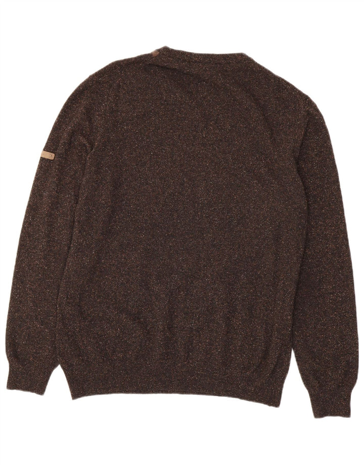 Pulover pentru bărbați cu gât crew Navigare, maro mediu, lână Argyle/Diamond