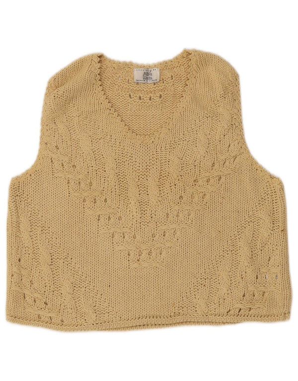 Alba Moda Womens Crop Vest Tank Top UK 10 Small Beige Bumbac