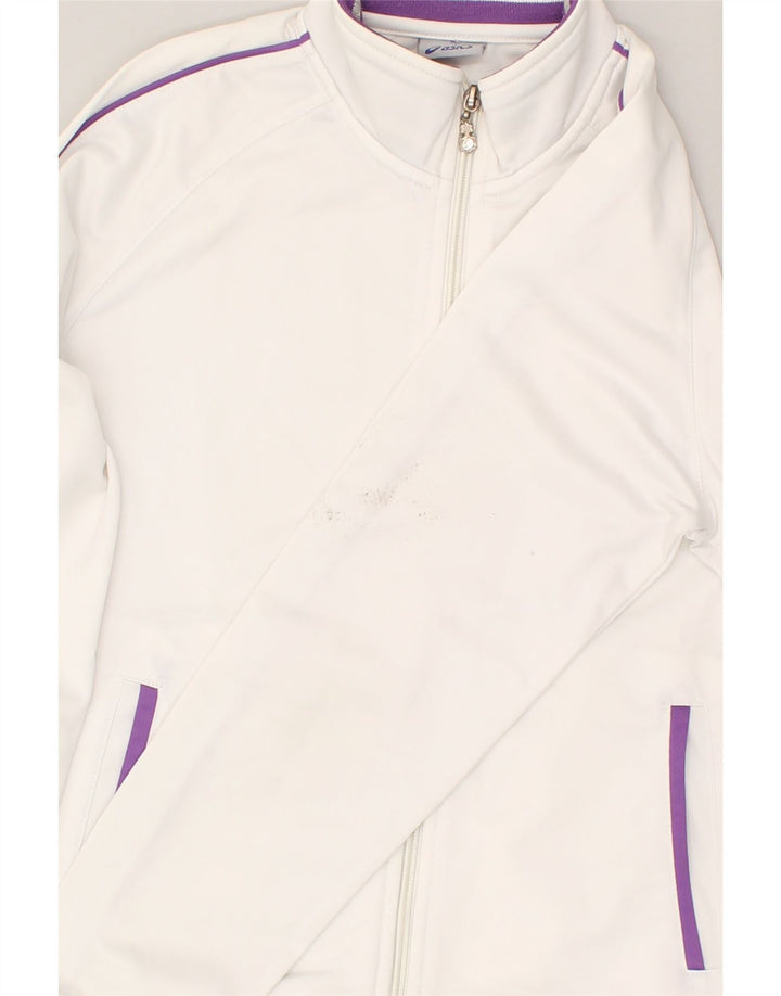 ASICS Girls Tracksuit Top Jacket 11-12 Years White Polyester | Vintage Asics | Thrift | Second-Hand Asics | Used Clothing | Messina Hembry 