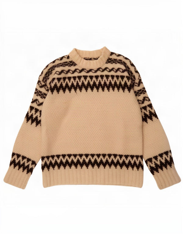 Pulover vintage pentru femei cu decolteu rotund UK 14 Medium Off White Fair Isle