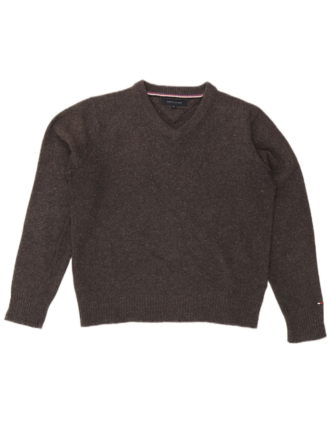 Pulover Tommy Hilfiger pentru bărbați, cu decolteu în V, din lână cu pete, gri mediu
