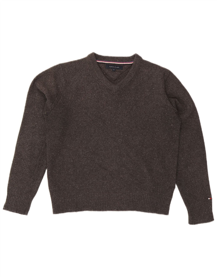 Pulover Tommy Hilfiger pentru bărbați, cu decolteu în V, din lână cu pete, gri mediu