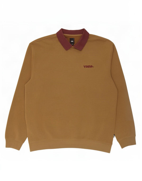 Pulover Vans pentru bărbați cu gât polo, bumbac color-bloc kaki 2XL