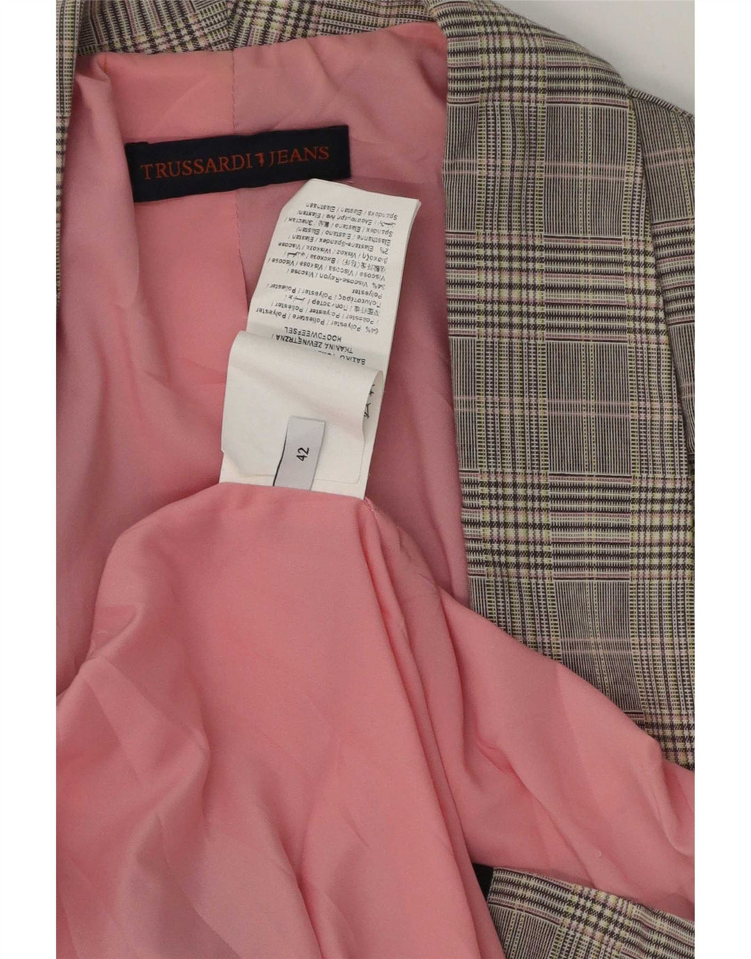 Jachetă Blazer deschisă pentru femei Trussardi Jeans IT 42 Poliester cu carouri gri mediu