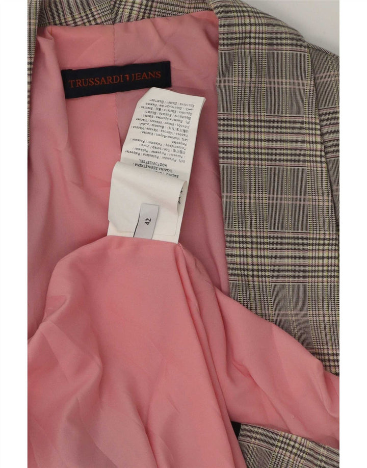 Jachetă Blazer deschisă pentru femei Trussardi Jeans IT 42 Poliester cu carouri gri mediu
