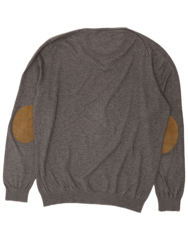 Pulover cu decolteu în V Massimo Dutti pentru femei UK 16 mare bumbac gri