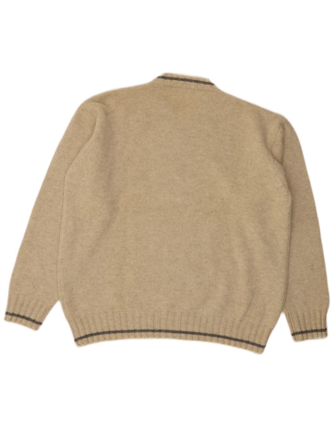 Fred Perry Pulover cu decolteu în V pentru bărbați, lână mare, bej