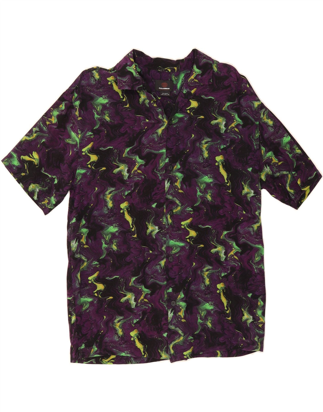 PULL & BEAR Mens Abstract Pattern Short Sleeve Shirt Medium Purple Vintage Pull & Bear and Second-Hand Pull & Bear from Messina Hembry 