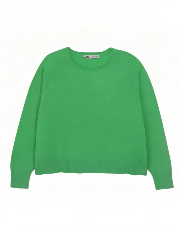 Zara Womens Crop Oversized Boat Neck Jumper Sweater UK 10 Small Green