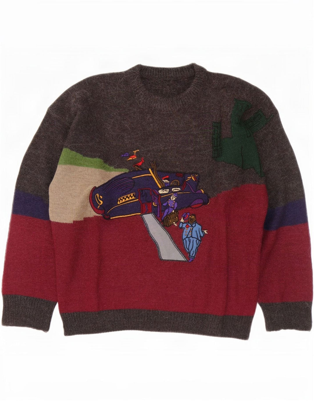 Pulover vintage pentru bărbați cu gât roșu, mare, multicolor