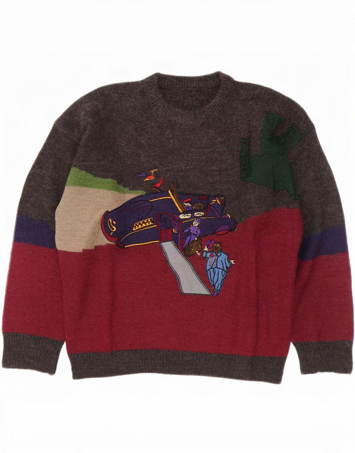 Pulover vintage pentru bărbați cu gât roșu, mare, multicolor