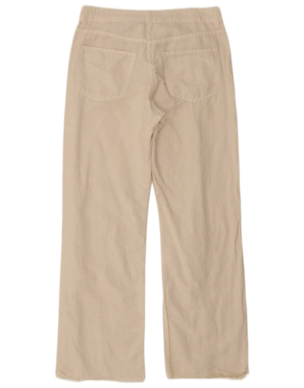 Pantaloni casual drepti pentru femei Zara EU 34 2XS L24 L29 in alb catifelat